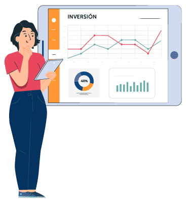 Mujer inversionista revisando indicadores