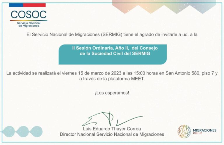 Invitación a la Segunda Sesión Ordinaria del COSOC, año II, que se realizará el 15 de marzo de 2024.