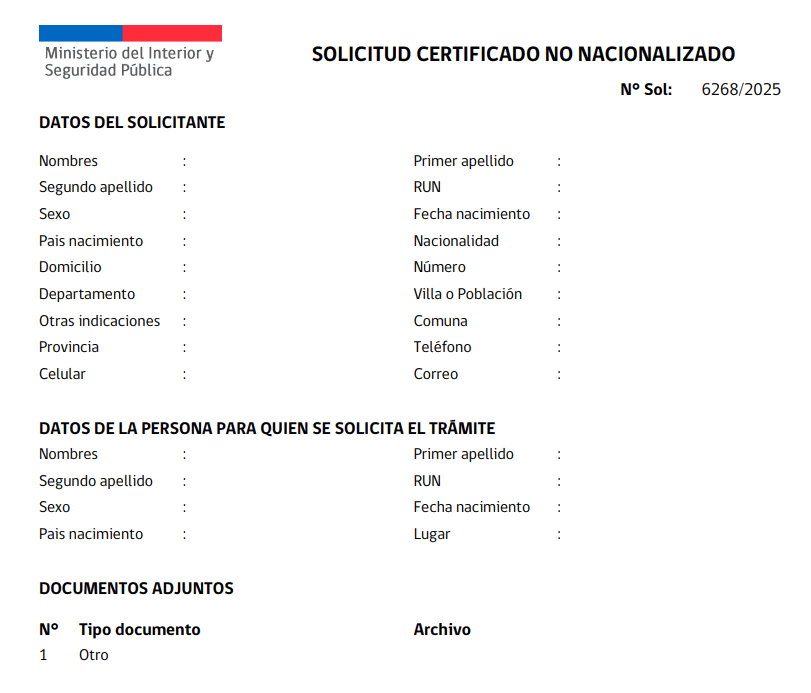 Comprobante de envío de solicitud de certificado de nacionalización